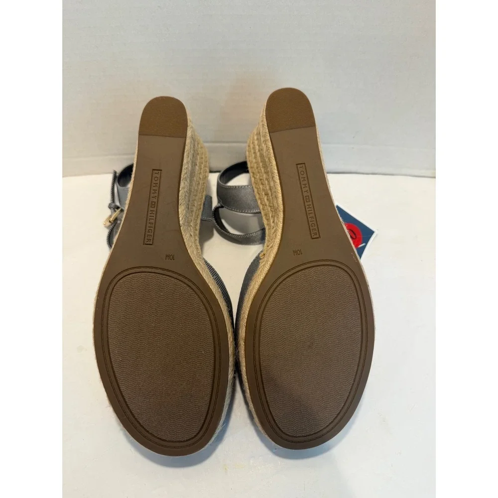 Tommy Hilfiger Womens Navy Striped Espadrille Wedge Sandals Ankle Strap Size 10M